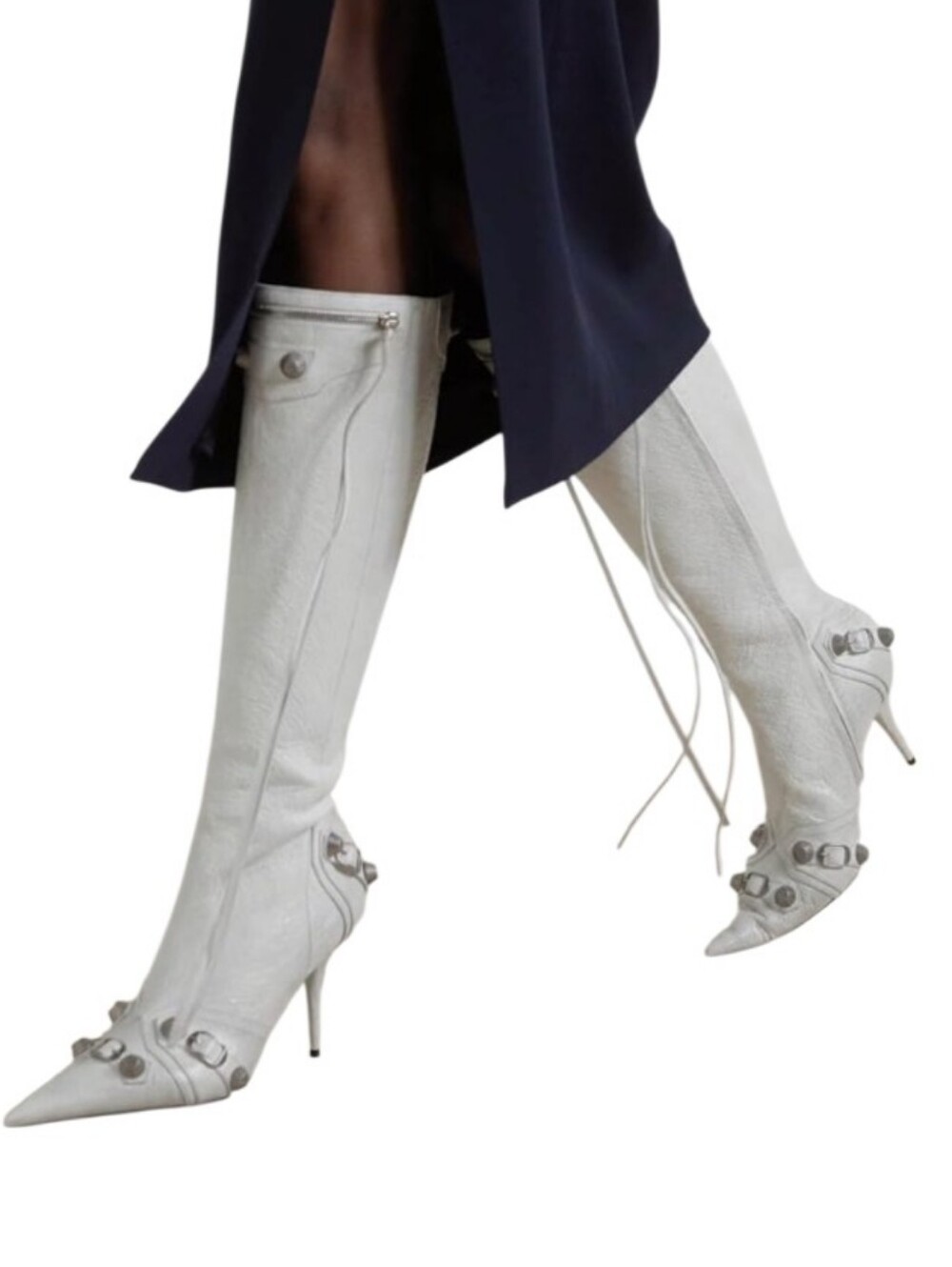 White Faux Leather Pointed-Toe Knee-High Stiletto Boots Sz 7 Nwt